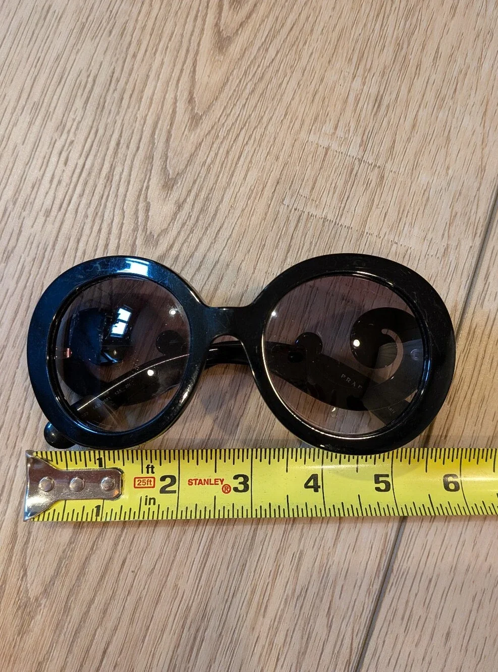 Prada Minimal Baroque Round Black Sunglasses SPR 27N Made in Italy